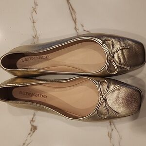 BERNARDO Made In Brazil Leather  Ballerina Flats Gold